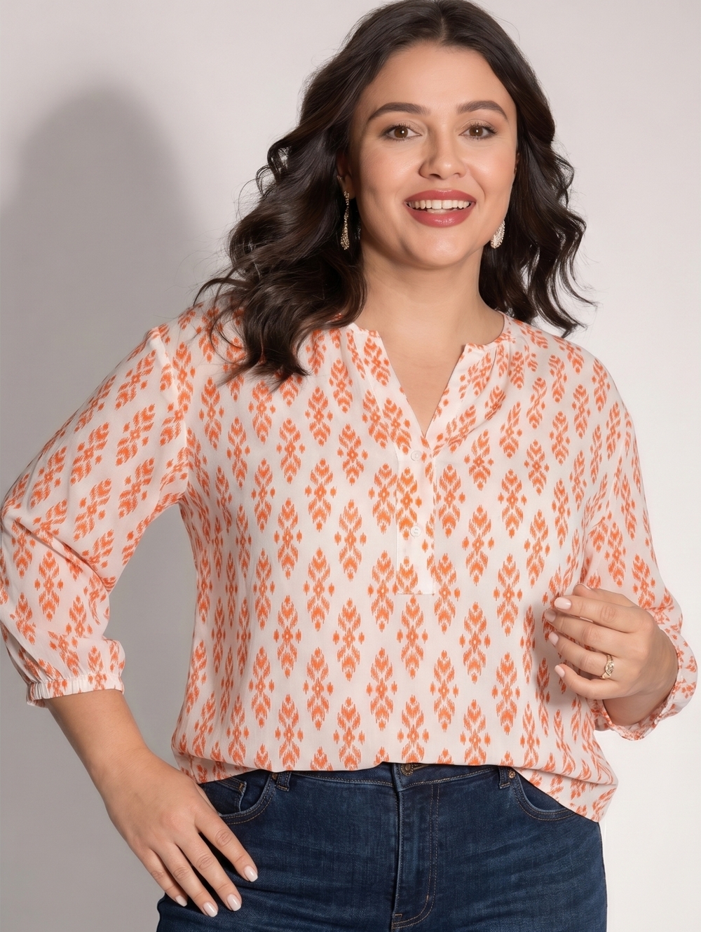 Joie Dimna 100% Silk Ikat Print Blouse Top White Orange XS Small